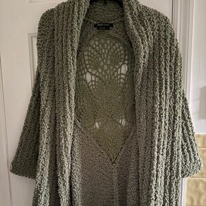 SALE..BCBGMaxAzria  Unusual Chenille Sweater-crochet cut-out -Sage Green- L